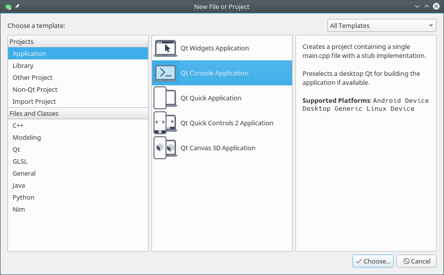 Select Qt Console Application